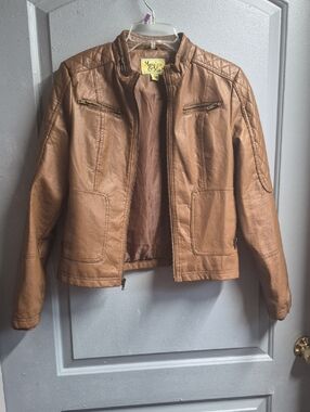 Maralyn & Me Cognac Faux Leather Moto Jacket